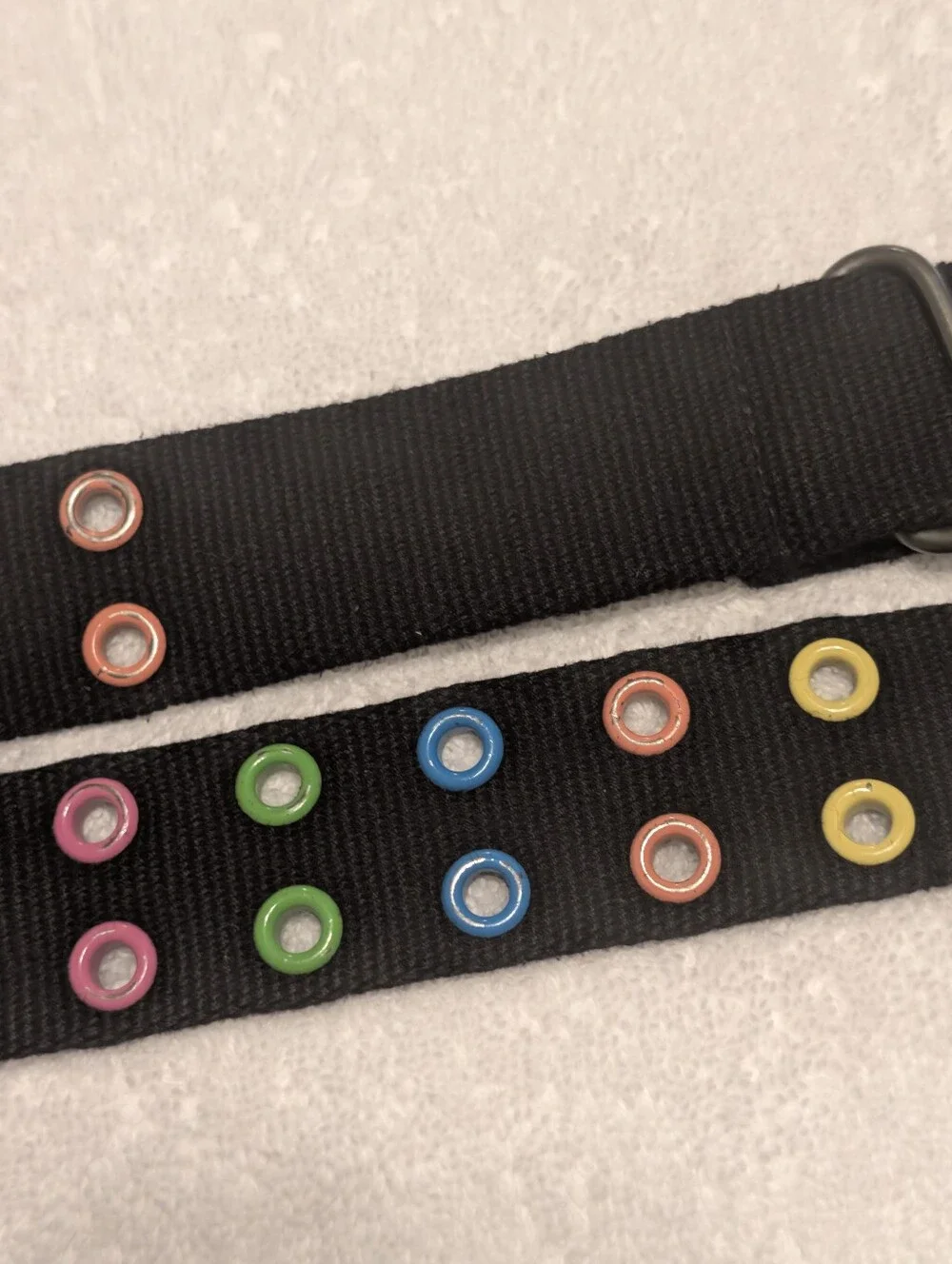 Y2k Black Double Grommet Women's Belt with Multicolor  Rainbow Eyelet Detail